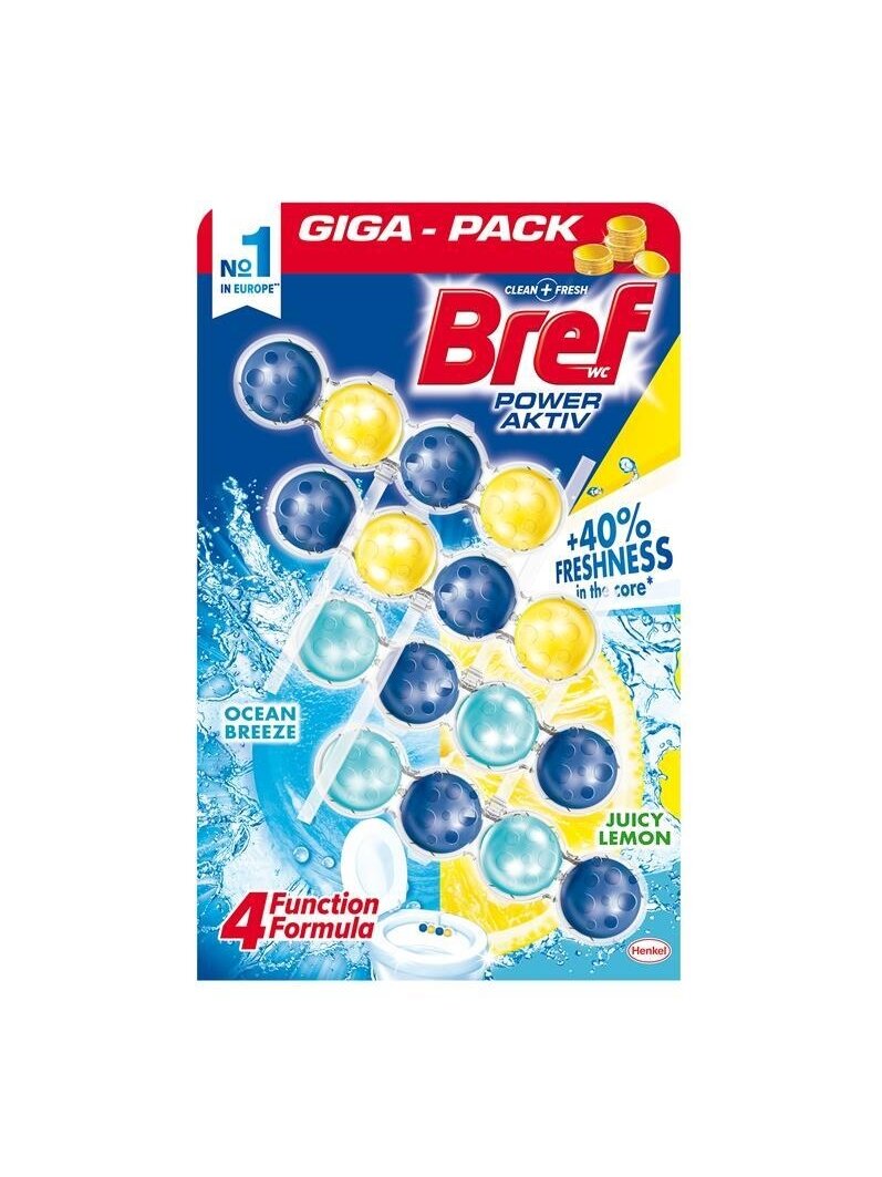 WC valiklis-gaiviklis BREF POWER AKTIV LEMON+OCEAN, 4×50 g WC valiklis-gaiviklis BREF POWER AKTIV LEMON+OCEAN, 4×50 g
