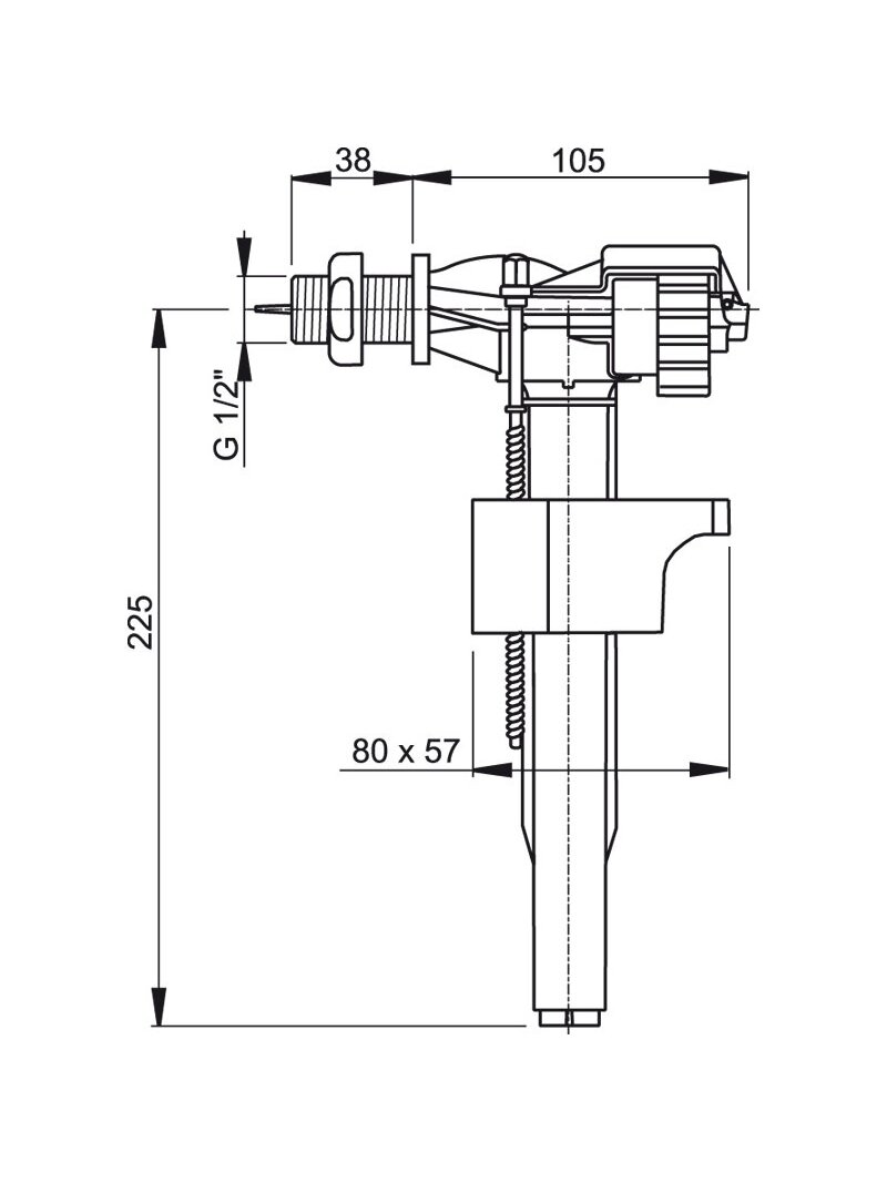 WC prileidimo mechanizmas AlcaPlast, šoninio pajungimo 1/2 1 WC prileidimo mechanizmas AlcaPlast, šoninio pajungimo 1/2 1