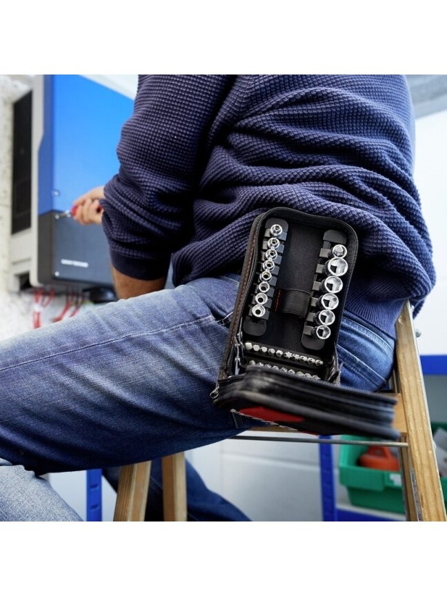 Wiha galvučių ir antgalių rinkinys 1/4" 40 vnt. daugiafunkciniame krepšyje su diržo segtuku 7 Wiha galvučių ir antgalių rinkinys 1/4" 40 vnt. daugiafunkciniame krepšyje su diržo segtuku 7