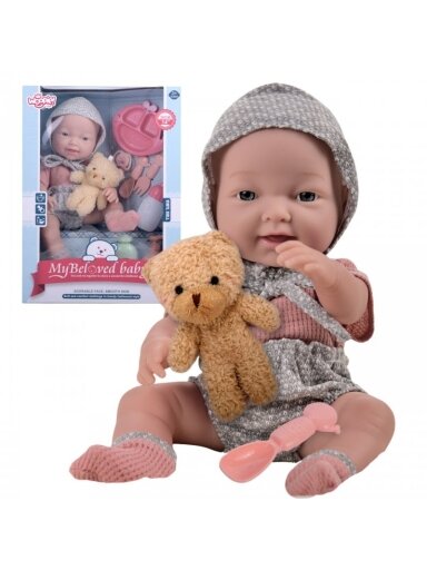WOOPIE ROYAL lėlė kūdikiui, 36 cm, su meškiuku, maitinimo priedai