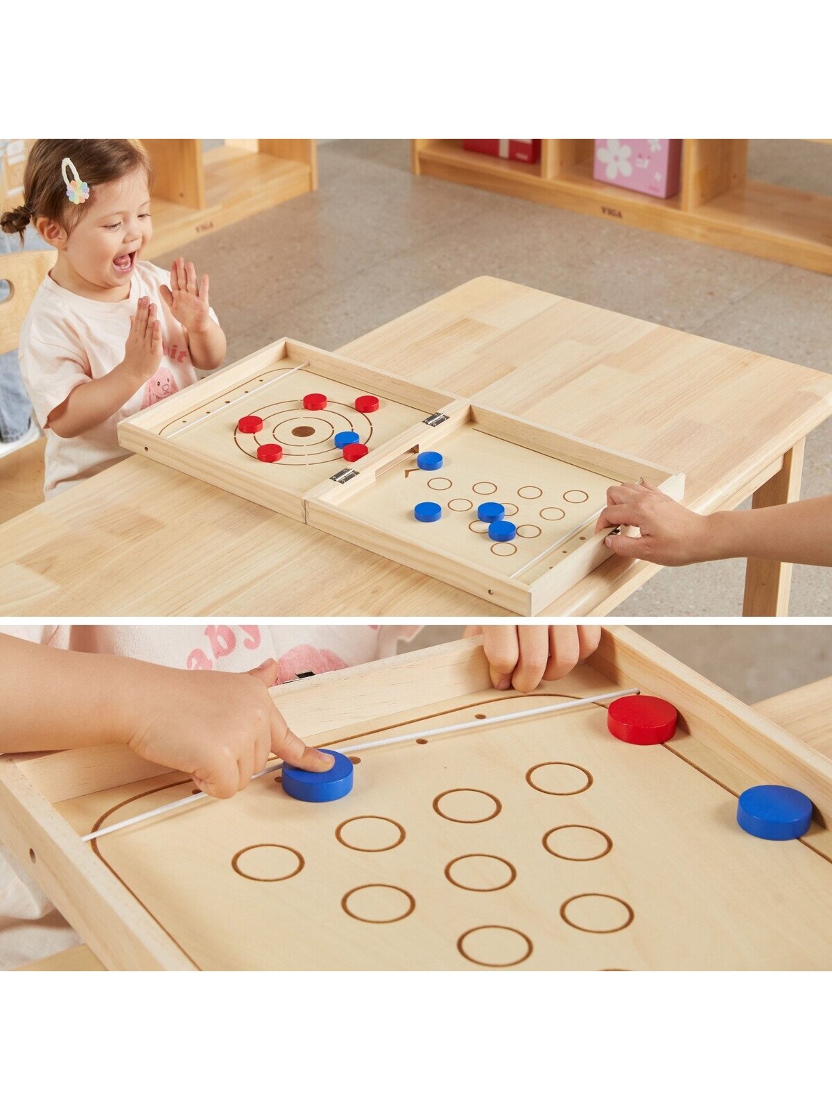 Žaidimų stalas vaikams medinis 4-in-1 ledo ritulys, kerlingas, boulingas ir Ludo 3 Žaidimų stalas vaikams medinis 4-in-1 ledo ritulys, kerlingas, boulingas ir Ludo 3
