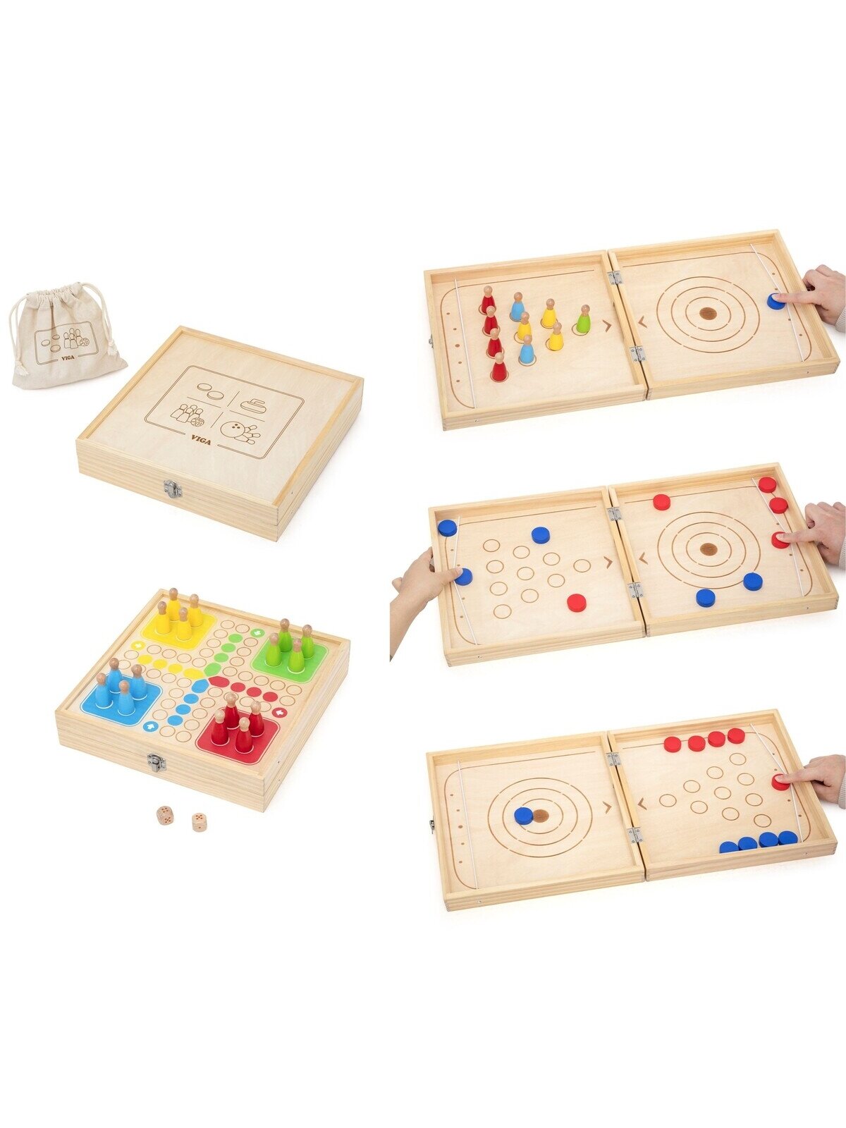 Žaidimų stalas vaikams medinis 4-in-1 ledo ritulys, kerlingas, boulingas ir Ludo 7
