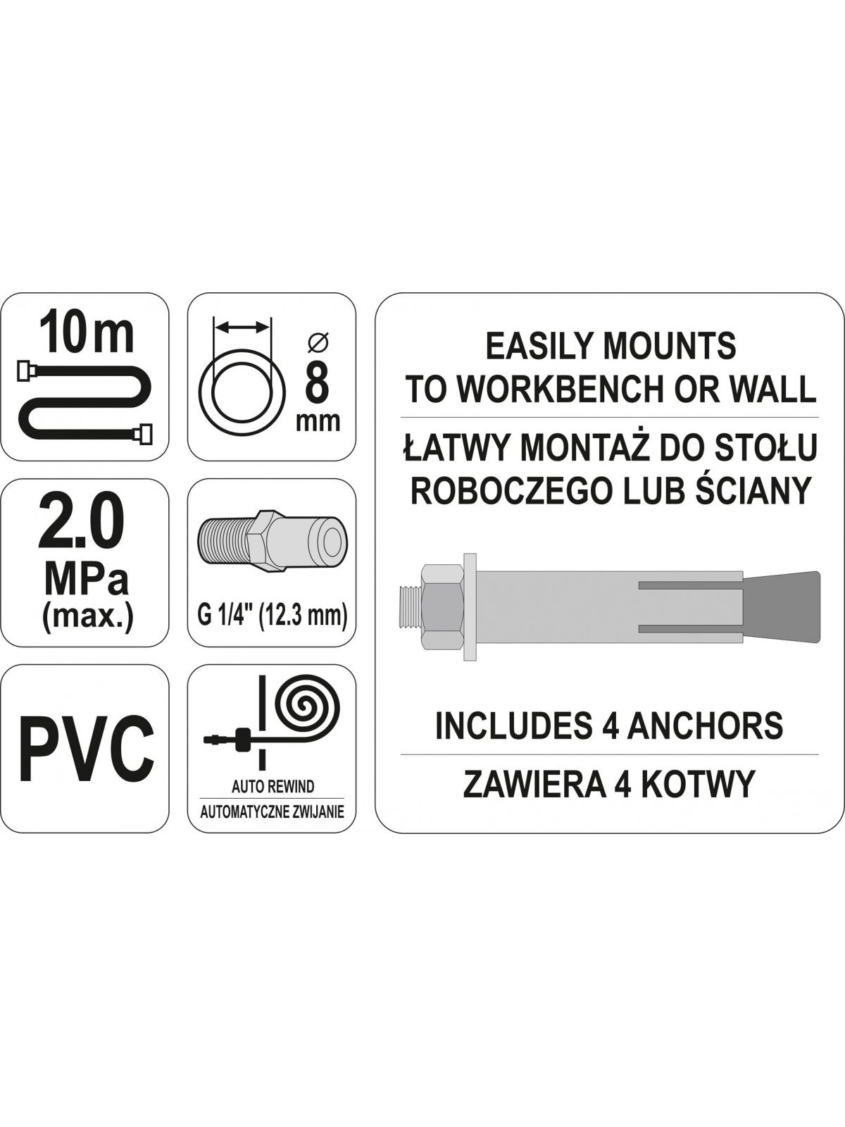 Žarna pneumatinė ritėje 10m 2.0MPa Yato 3