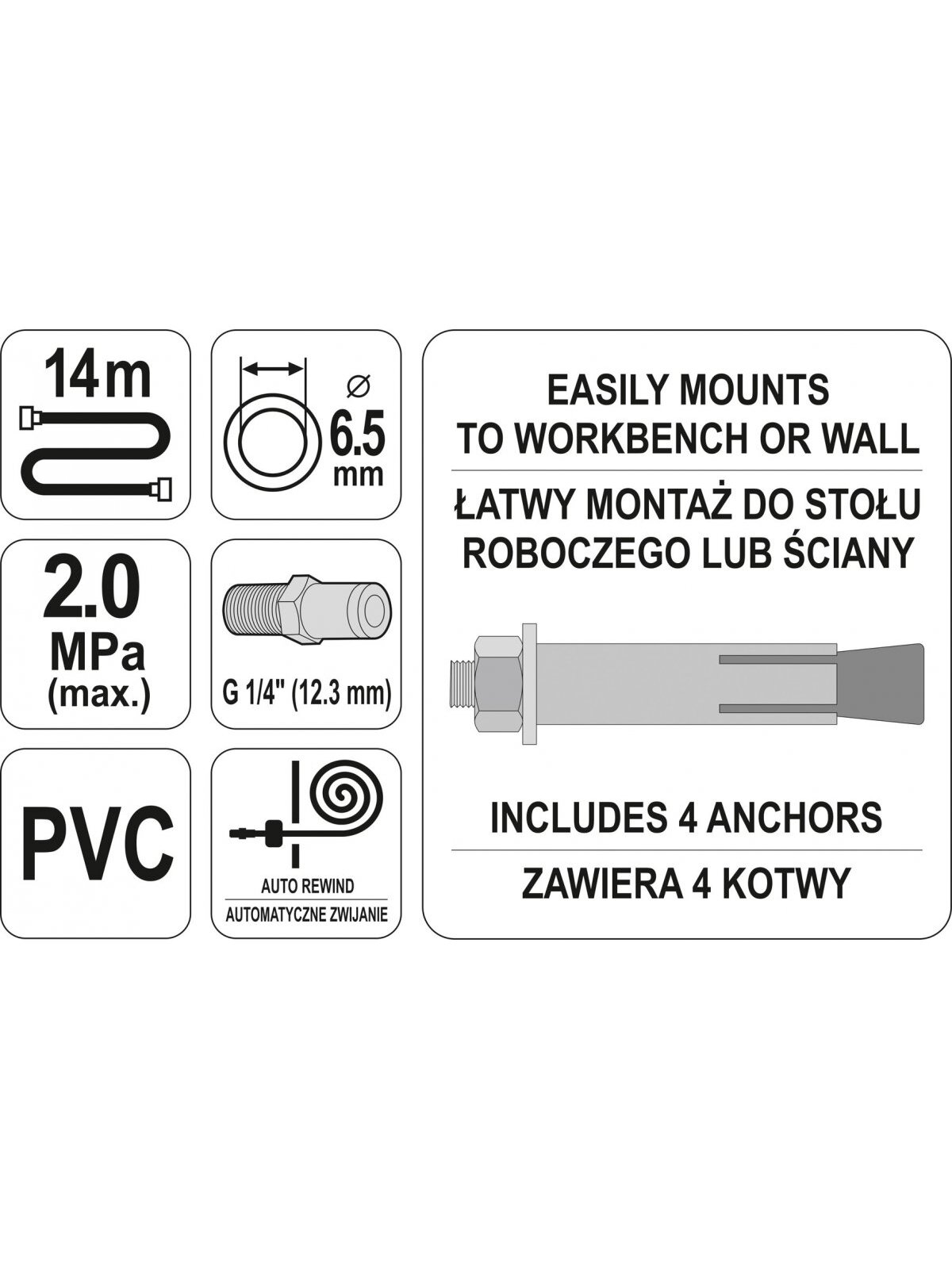 Žarna pneumatinė ritėje 14m 2.0MPa Yato 2 Žarna pneumatinė ritėje 14m 2.0MPa Yato 2