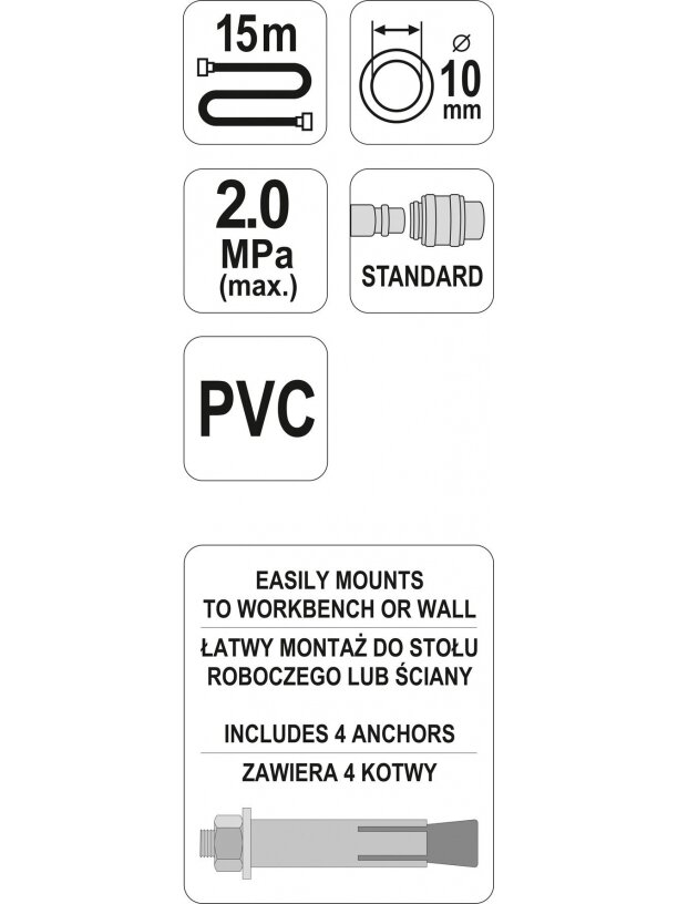 Žarna pneumatinė ritėje 15m+60cm 2.0MPa Yato 3