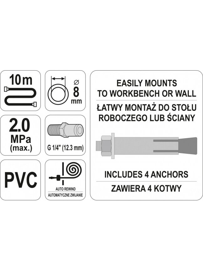 Žarna pneumatinė ritėje 10m 2.0MPa Yato 3