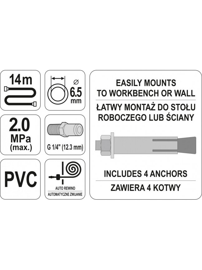 Žarna pneumatinė ritėje 14m 2.0MPa Yato 2 Žarna pneumatinė ritėje 14m 2.0MPa Yato 2