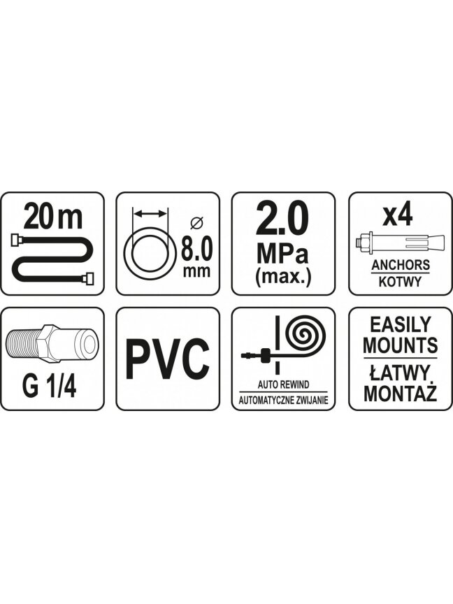 Žarna pneumatinė ritėje 20m 2.0MPa Yato 2 Žarna pneumatinė ritėje 20m 2.0MPa Yato 2