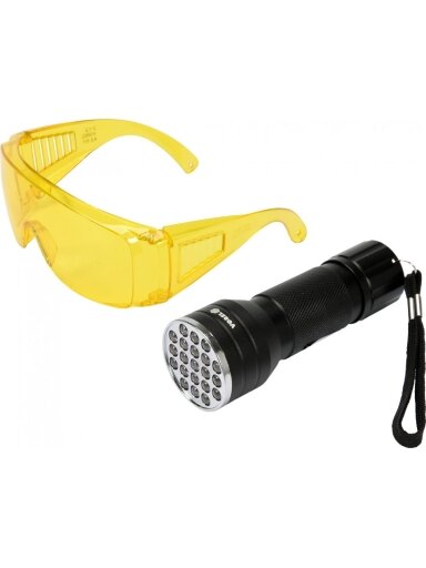 Žibintuvėlis UV 21 LED ir akiniai Vorel