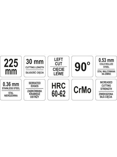 Žirklės skardai kairinės 225mm Yato