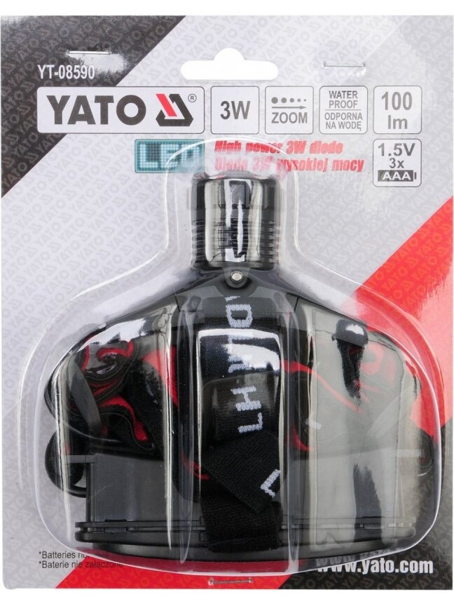 Žibintuvėlis ant galvos su diržu LED 3W 3AAA 100lm 3-jų funkcijų YT-08590 YATO 4 Žibintuvėlis ant galvos su diržu LED 3W 3AAA 100lm 3-jų funkcijų YT-08590 YATO 4