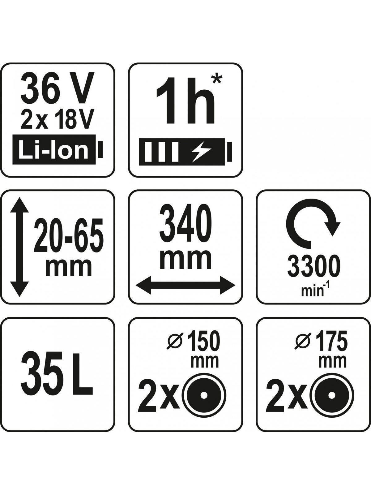 Žoliapjovė akumuliatorinė 36V=2 X 18V (be akumuliatoriaus) | 340mm 5