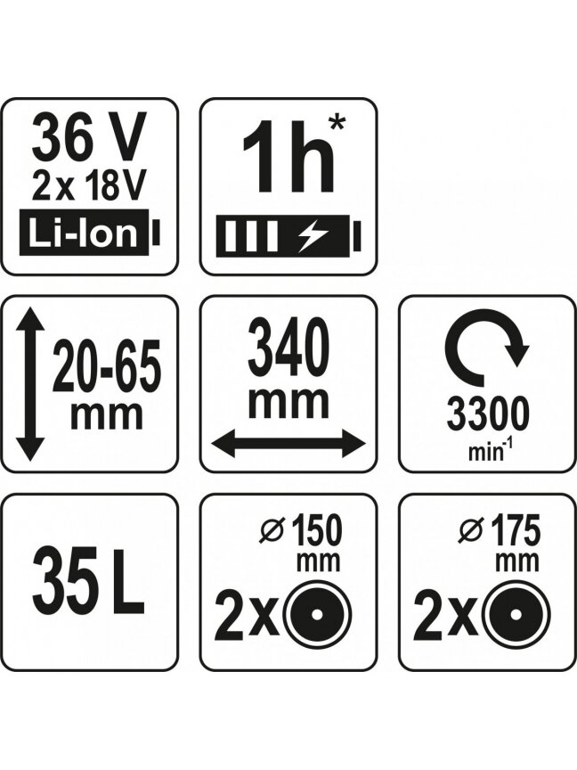 Žoliapjovė akumuliatorinė 36V=2 X 18V (be akumuliatoriaus) | 340mm 5