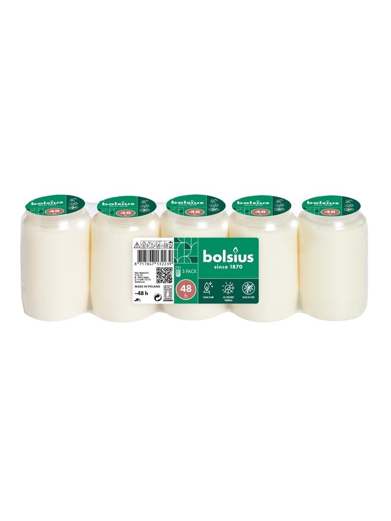 Žvakės įdėklai Bolsius, 48 h, 5 vnt., Balta sp. 9 cm